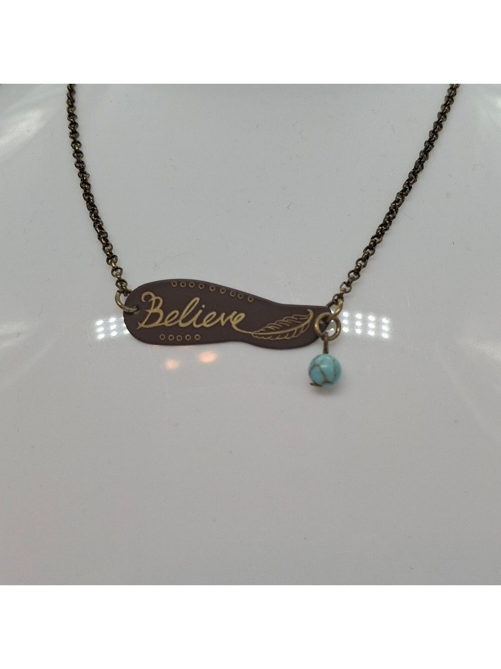 Believe Pendant Necklace with Turquoise Accent